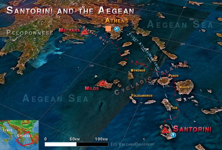 Localisation de Santorin dans la mer Égée