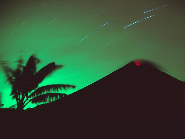 Semeru volcano at night