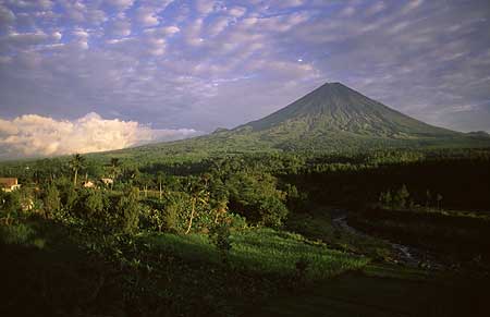 View onto Semeru volcano in the morning