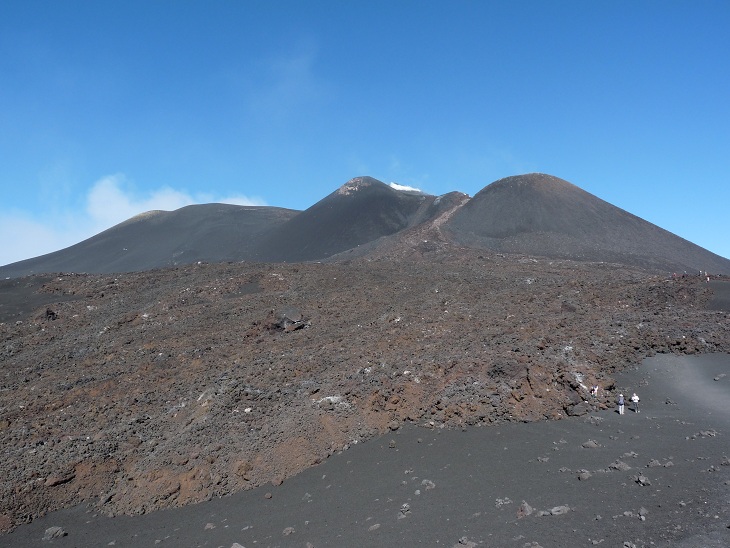 October 2013 view onto Etna´s summit area with different craters and an only 3 day old lava flow coming down in between