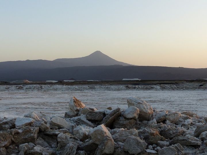 One of the brine pools at the Afdera salt works around sun set (Ingrid Smet - November 2015)