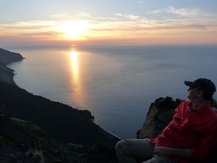 Watching the sun set over the Eolian islands from the Sciara del Fuoco viewpoint