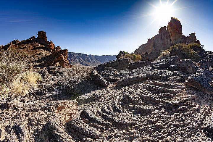 A hornito and its small lava flow in the caldera of Teide volcano. Tenerife island.