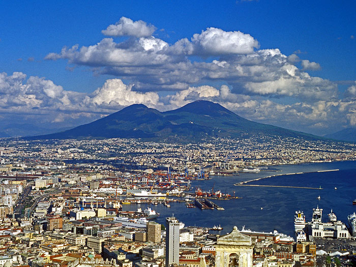 Vesuvius volcano looming over the city of Naples