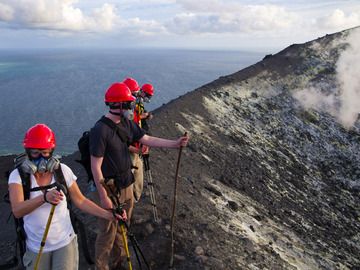 At the edge of the crater of Anak Krakatau volcano