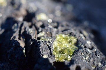 Olivine from basalt lava on Hawai'i (image: By <a rel="nofollow" href="https://www.flickr.com/people/114641806@N08 "target="_blank">incidencematrix</a> - <a rel="nofollow" href="https://www.flickr.com/photos/incidencematrix/23999338641/" target="_blank">Basalt with Olivine</a>, <a href="https://creativecommons.org/licenses/by/2.0" title="Creative Commons Attribution 2.0">CC BY 2.0</a>, <a href="https://commons.wikimedia.org/w/index.php?curid=64113627" target="_blank">Link</a>)