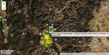 Aftershocks following the M6.5 quake in Idaho on 31 Mar 2020