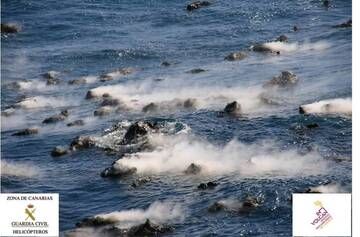 Steaming lava blocks on 27 Nov 2011 near La Restinga (El Hierro) photographed from the air by Guardia Civil / INVOLCAN