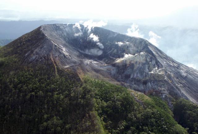 A close-up photo of Pago's ravaged summit crater taken from the N on 16 September 2002. (Photo: USGS)