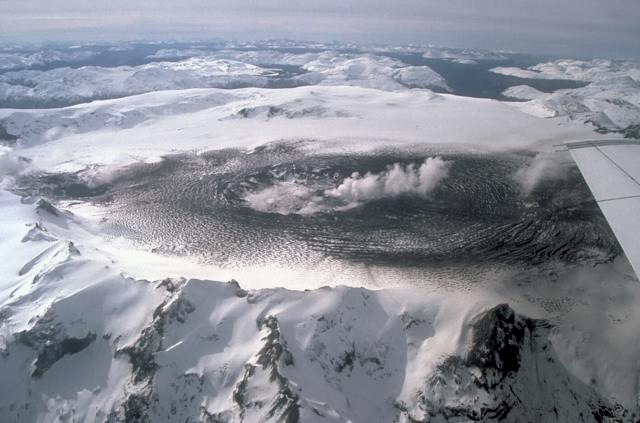 The ice-filled summit caldera of Cerro Hudson volcano