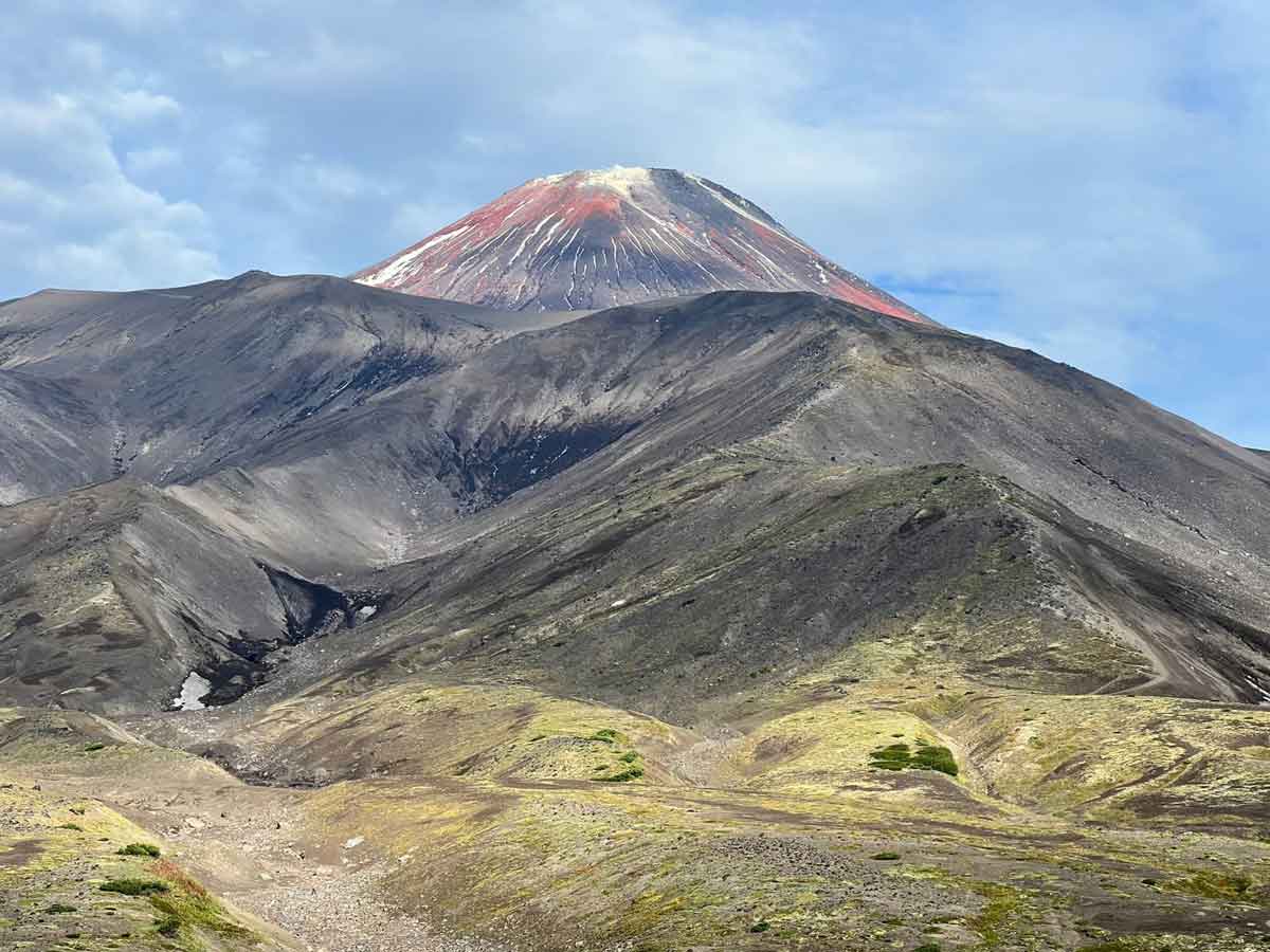 The summit cone of Avachinsky volcano seen from the outer western caldera slope in August 2024 (image: Marina Morozova)