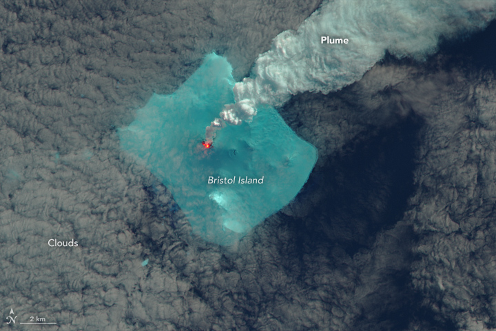 NASA Earth Observatory image of Bristol Island on 24 April 2016 by Jesse Allen, using Landsat data from the U.S. Geological Survey.