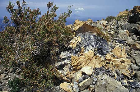 Obsidian block from the Rocce Rosse lava flow on Lipari Island