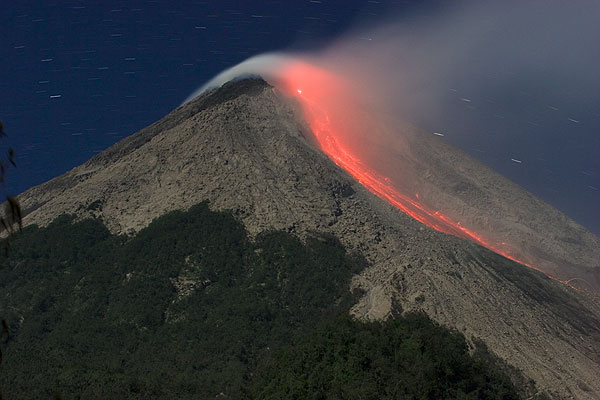 Glowing avalanches of hot rocks from the new lava dome (2006 eruption).