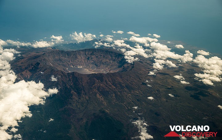 The large caldera of Tambora volcano seen from the air